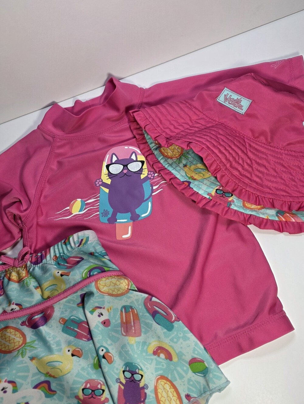 Girls Pink Popsicle Swim Set with Skirt and Hat - Size 5 - Picture 3 of 7